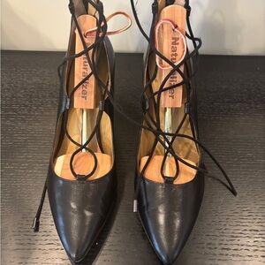 Franco Sarto Black Pointed Lace-Up Heels